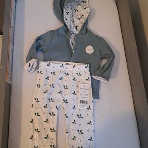 Blue Hooded Jacket and White Floral Pants Set